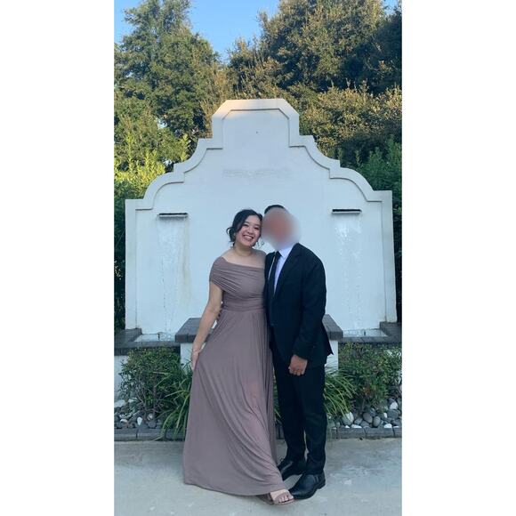 RONNY KOBO Brown Tan One Shoulder Neckline Pleated Bodice Killian Gown Size M - Picture 15 of 15